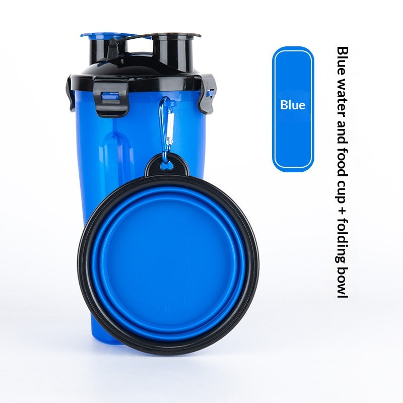 Blue 2-in-1 dog travel water and food bottle