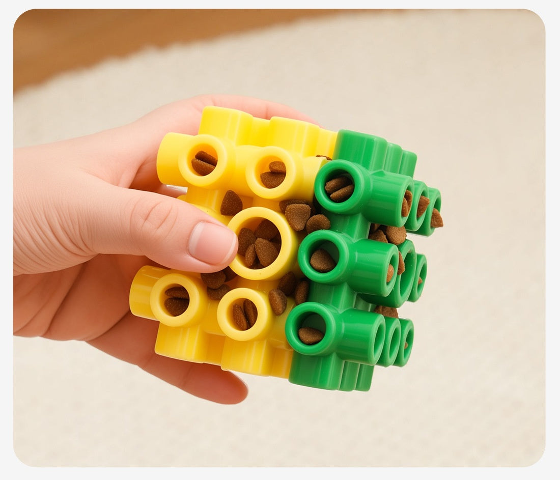Rubik's cube treat-dispensing dog toy