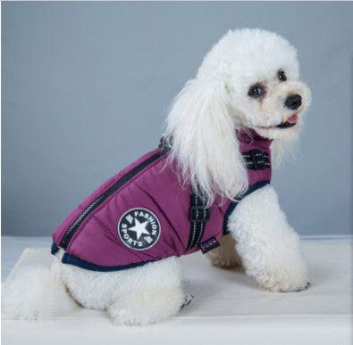 Dog coat with built-in harness