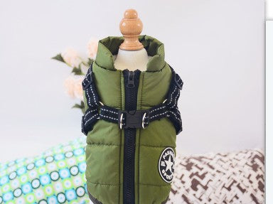 Dog coat with built-in harness