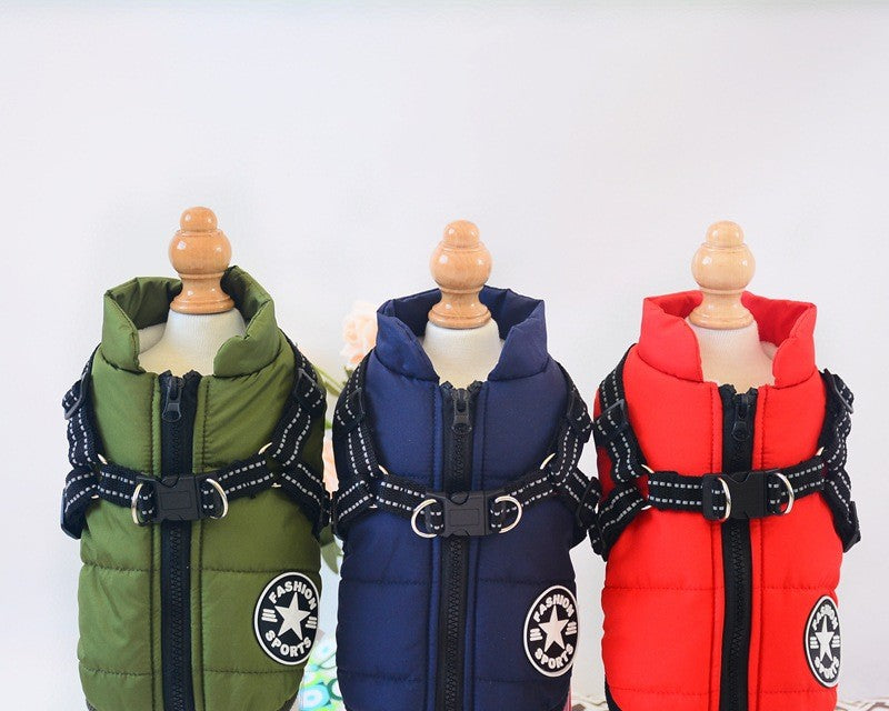 Dog coat with built-in harness