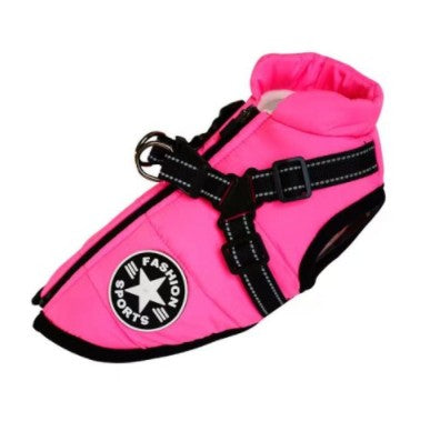 Dog coat with built-in harness